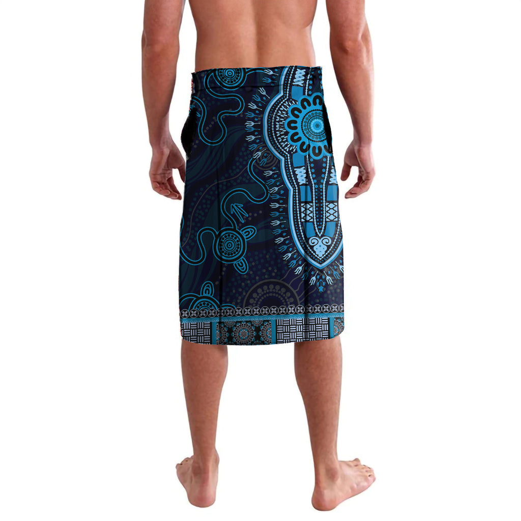 Blue African Dashiki With Australia Aboriginal Art Lavalava
