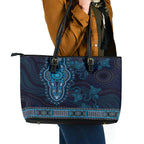 Blue African Dashiki With Australia Aboriginal Art Leather Tote Bag