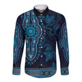 Blue African Dashiki With Australia Aboriginal Art Long Sleeve Button Shirt