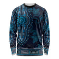 Blue African Dashiki With Australia Aboriginal Art Long Sleeve Shirt