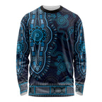 Blue African Dashiki With Australia Aboriginal Art Long Sleeve Shirt