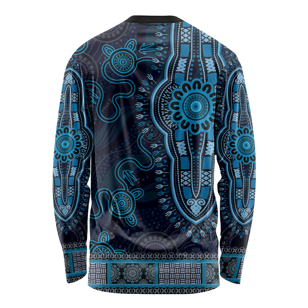 Blue African Dashiki With Australia Aboriginal Art Long Sleeve Shirt