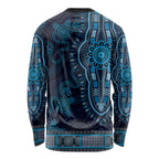Blue African Dashiki With Australia Aboriginal Art Long Sleeve Shirt