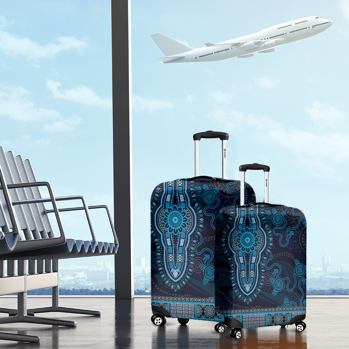 Blue African Dashiki With Australia Aboriginal Art Luggage Cover
