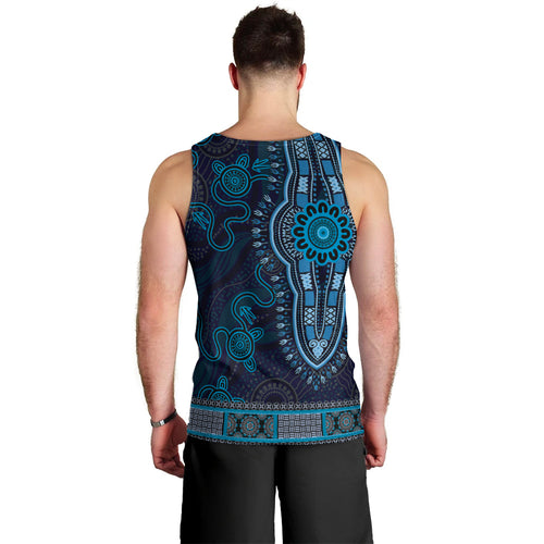 Blue African Dashiki With Australia Aboriginal Art Men Tank Top