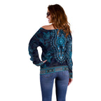 Blue African Dashiki With Australia Aboriginal Art Off Shoulder Sweater