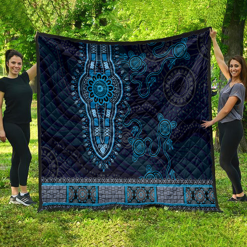 Blue African Dashiki With Australia Aboriginal Art Quilt