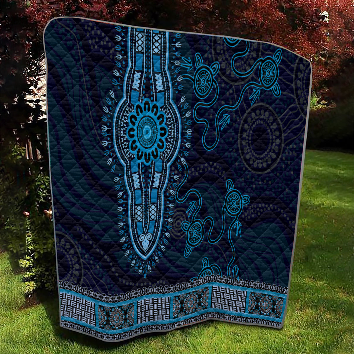 Blue African Dashiki With Australia Aboriginal Art Quilt