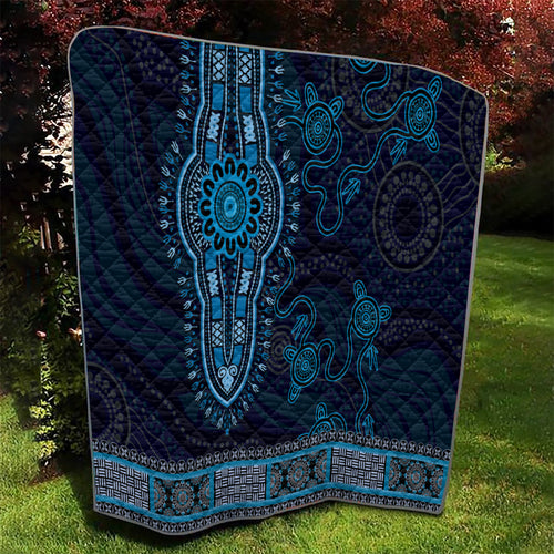 Blue African Dashiki With Australia Aboriginal Art Quilt