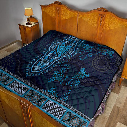 Blue African Dashiki With Australia Aboriginal Art Quilt
