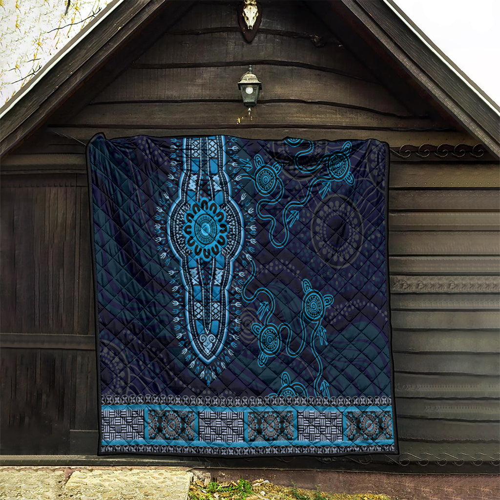 Blue African Dashiki With Australia Aboriginal Art Quilt