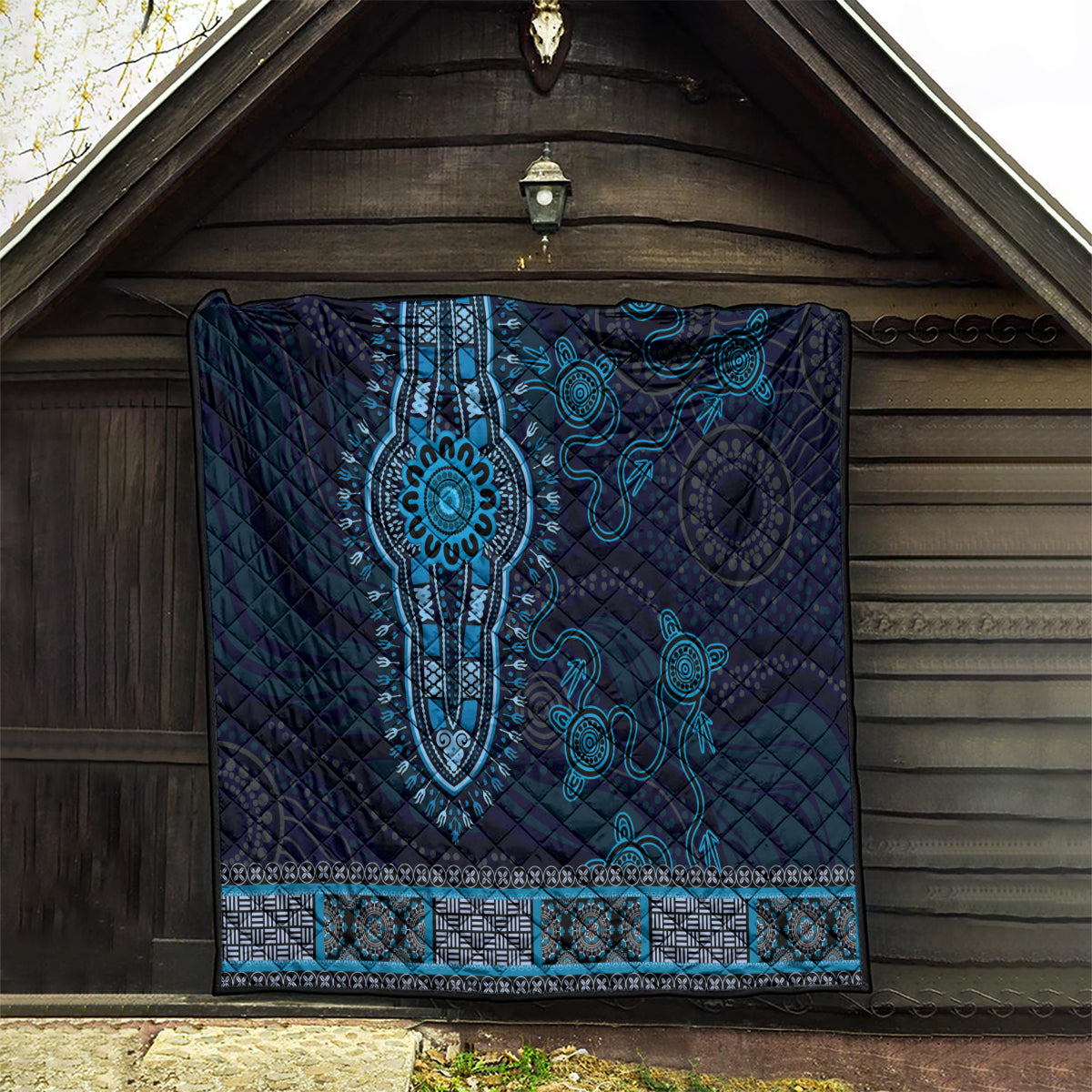 Blue African Dashiki With Australia Aboriginal Art Quilt