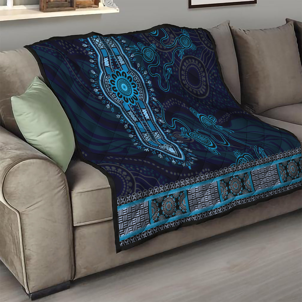 Blue African Dashiki With Australia Aboriginal Art Quilt
