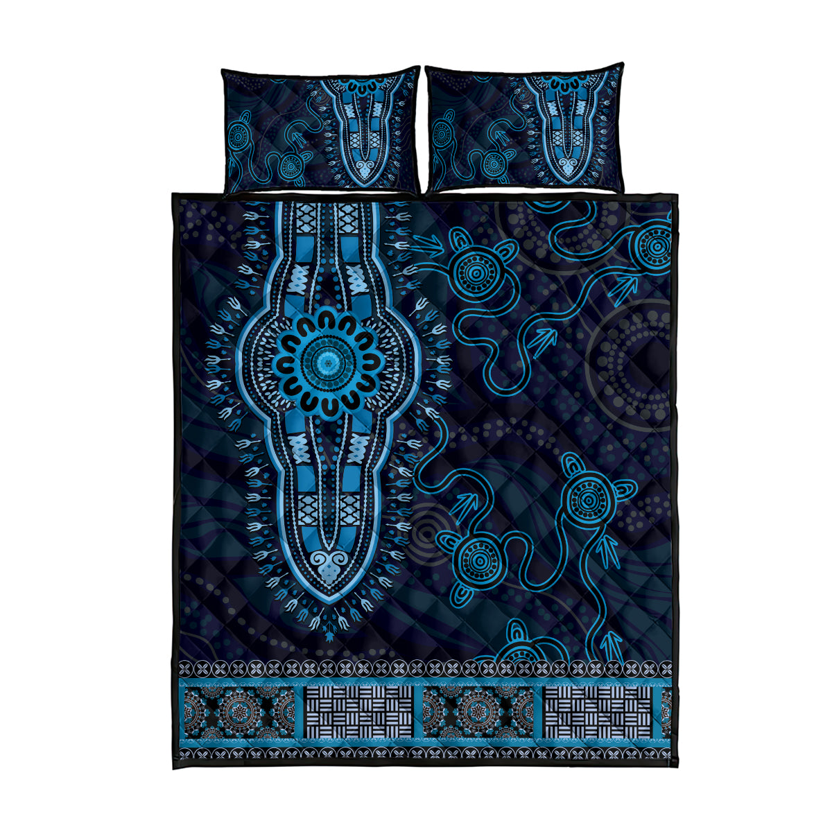 Blue African Dashiki With Australia Aboriginal Art Quilt Bed Set