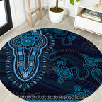 Blue African Dashiki With Australia Aboriginal Art Round Carpet