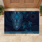 Blue African Dashiki With Australia Aboriginal Art Rubber Doormat