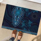 Blue African Dashiki With Australia Aboriginal Art Rubber Doormat