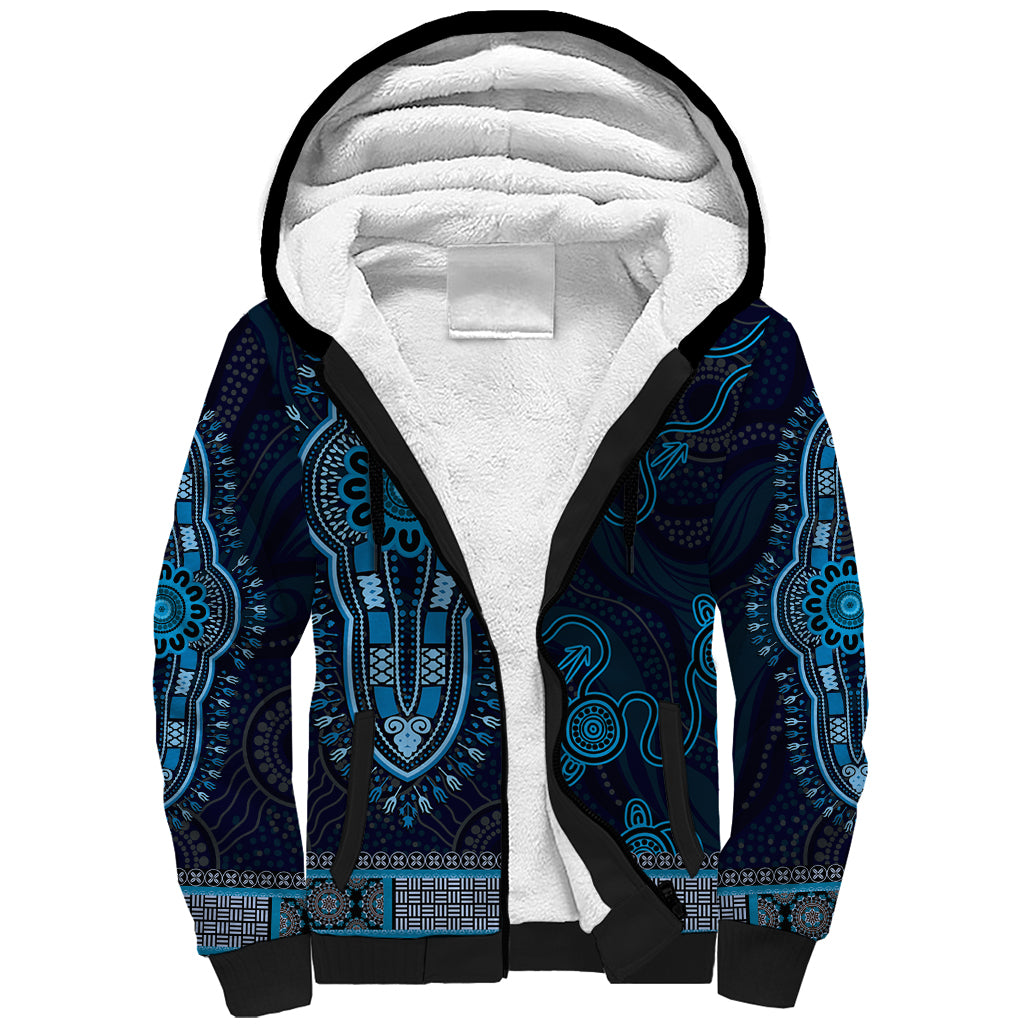 Blue African Dashiki With Australia Aboriginal Art Sherpa Hoodie