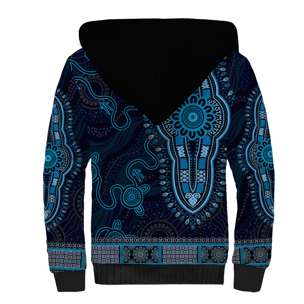 Blue African Dashiki With Australia Aboriginal Art Sherpa Hoodie