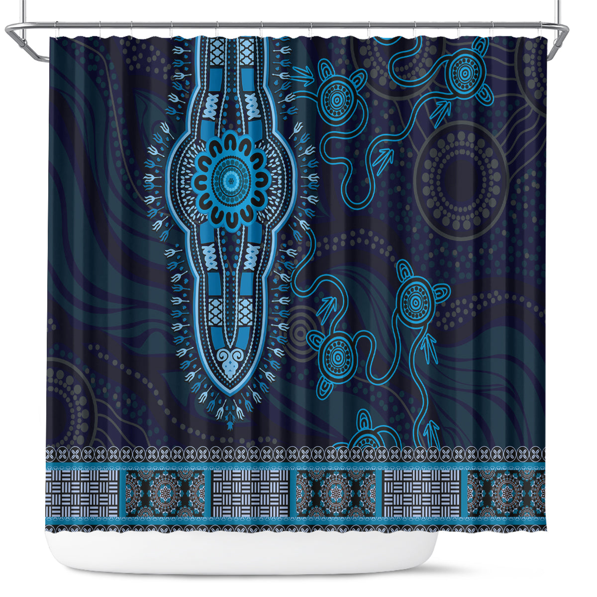 Blue African Dashiki With Australia Aboriginal Art Shower Curtain