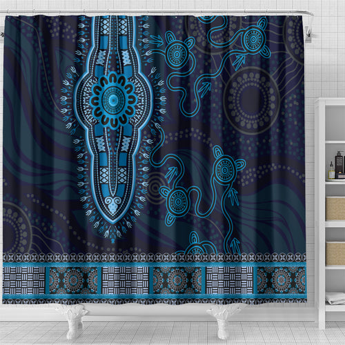 Blue African Dashiki With Australia Aboriginal Art Shower Curtain