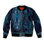 Blue African Dashiki With Australia Aboriginal Art Sleeve Zip Bomber Jacket