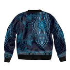 Blue African Dashiki With Australia Aboriginal Art Sleeve Zip Bomber Jacket