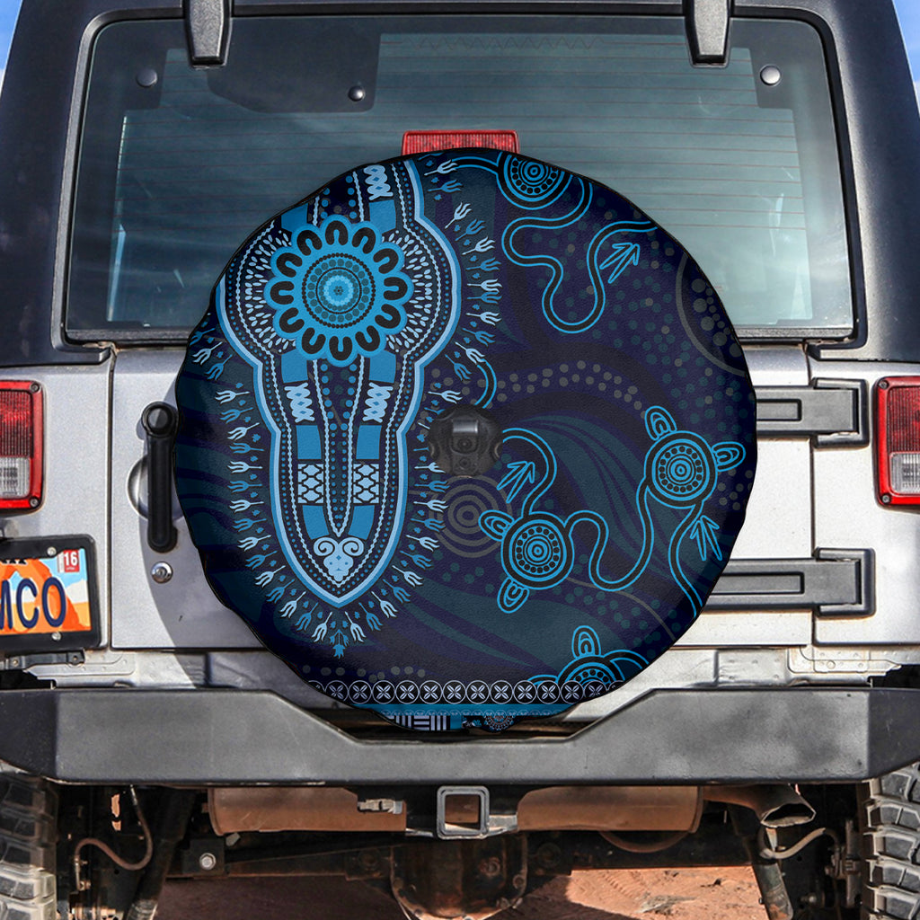 Blue African Dashiki With Australia Aboriginal Art Spare Tire Cover