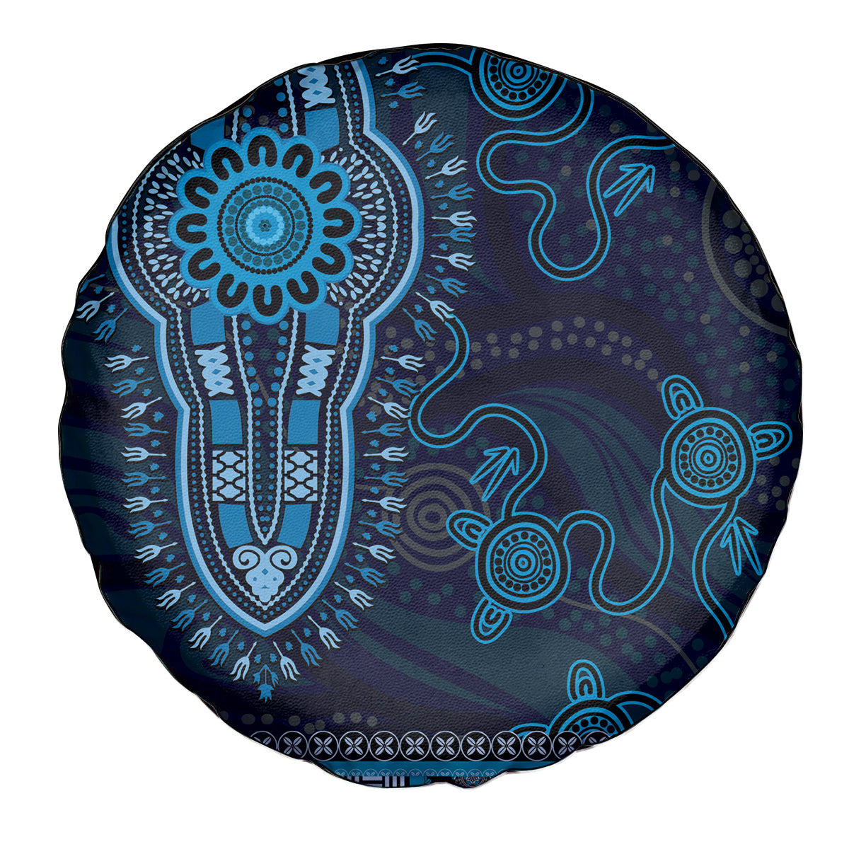 Blue African Dashiki With Australia Aboriginal Art Spare Tire Cover