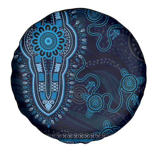 Blue African Dashiki With Australia Aboriginal Art Spare Tire Cover