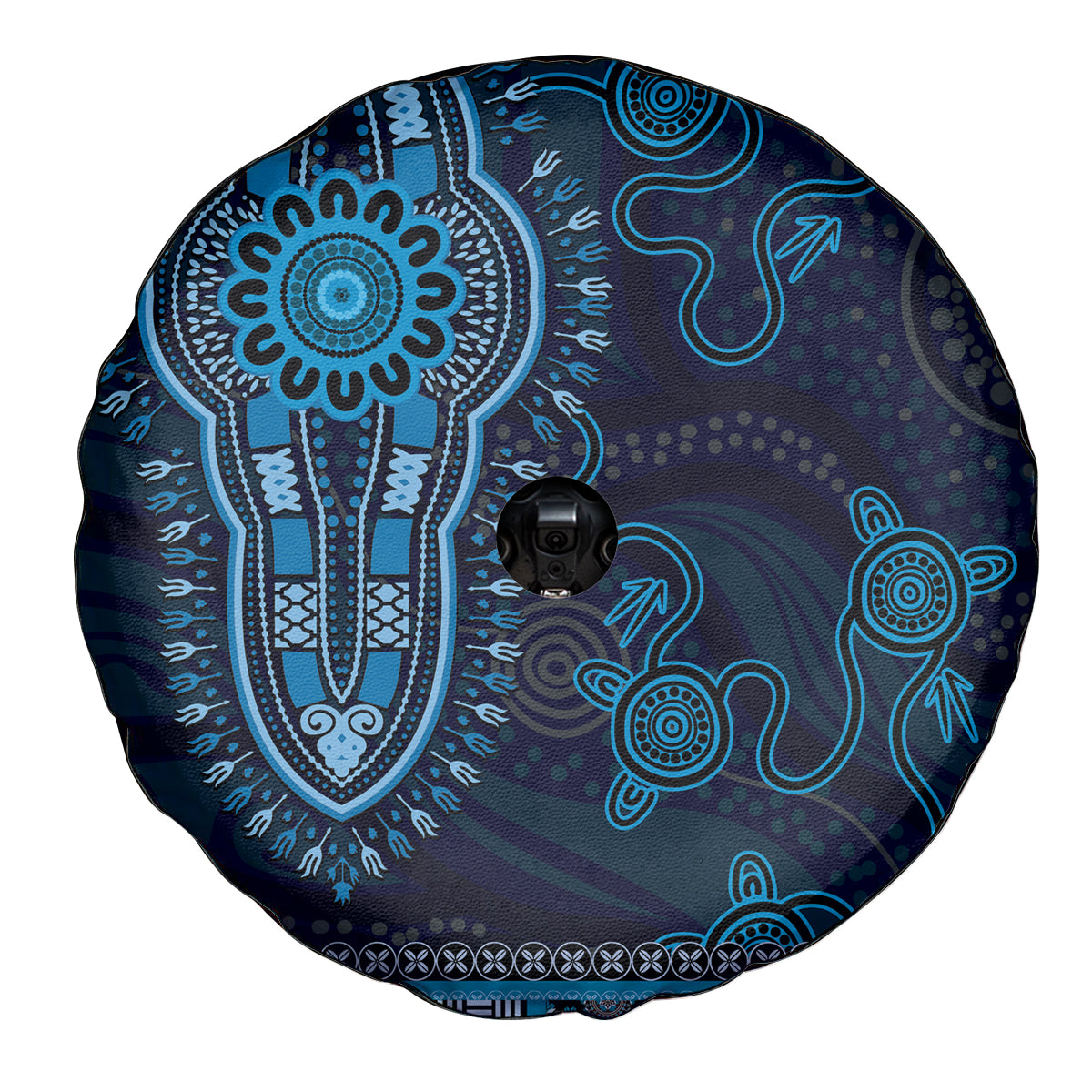 Blue African Dashiki With Australia Aboriginal Art Spare Tire Cover