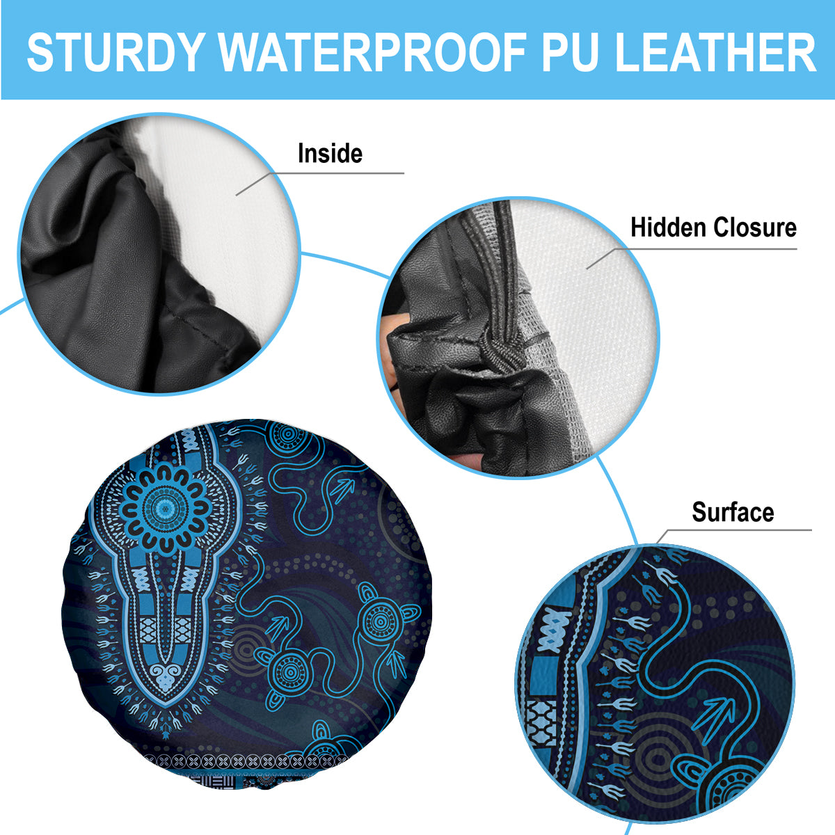 Blue African Dashiki With Australia Aboriginal Art Spare Tire Cover