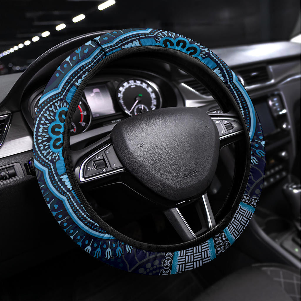 Blue African Dashiki With Australia Aboriginal Art Steering Wheel Cover