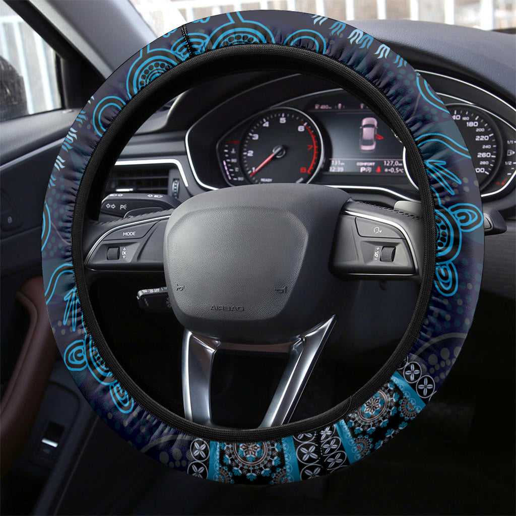 Blue African Dashiki With Australia Aboriginal Art Steering Wheel Cover