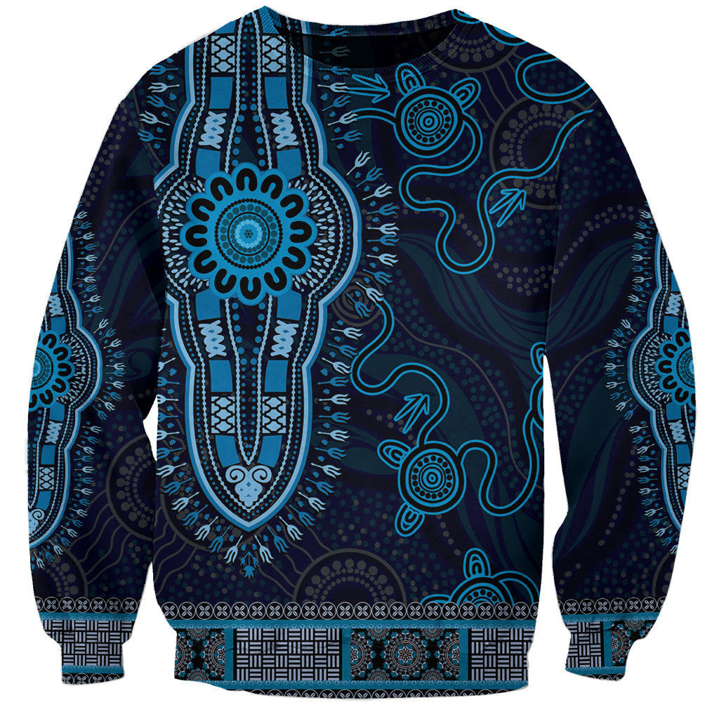 Blue African Dashiki With Australia Aboriginal Art Sweatshirt