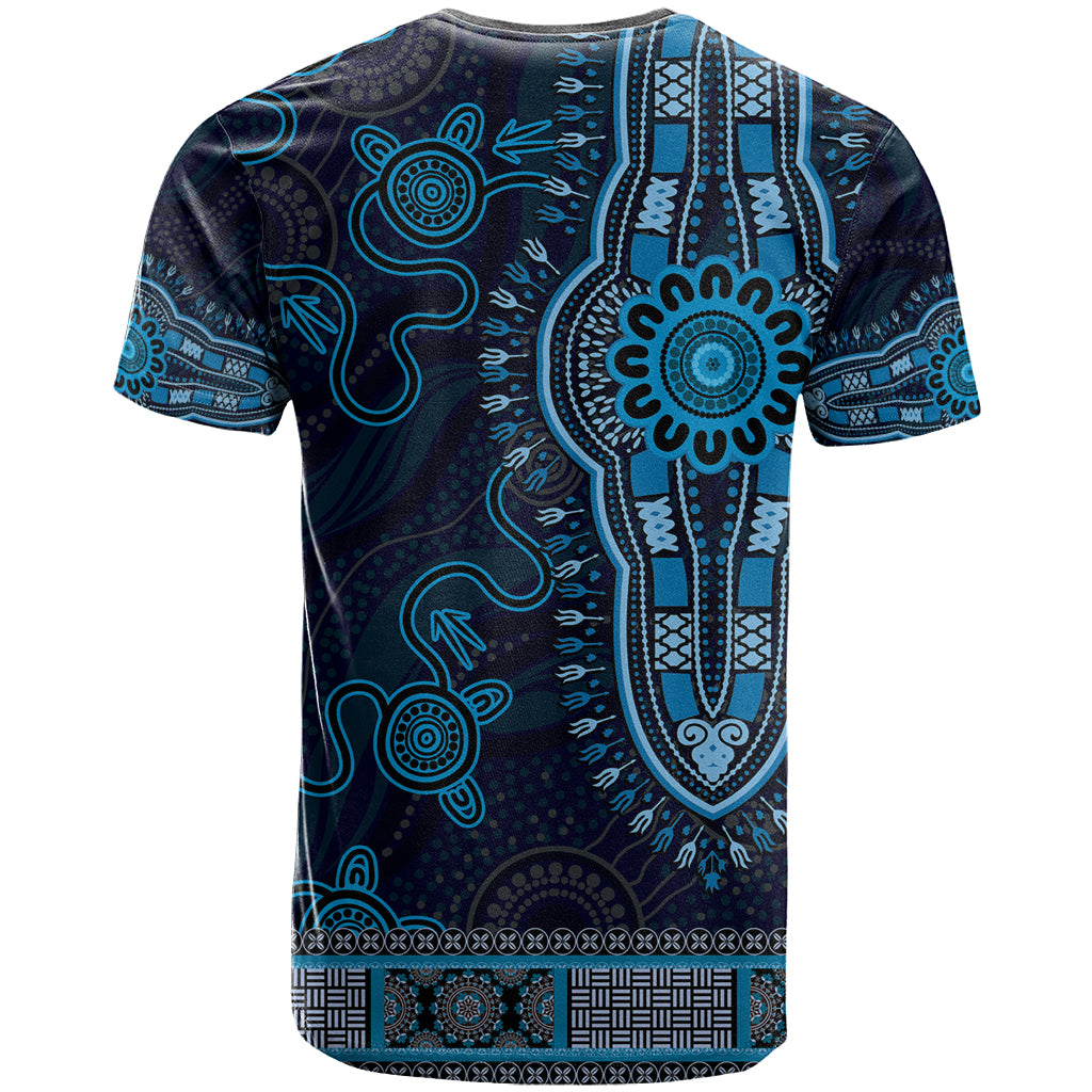 Blue African Dashiki With Australia Aboriginal Art T Shirt