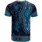 Blue African Dashiki With Australia Aboriginal Art T Shirt