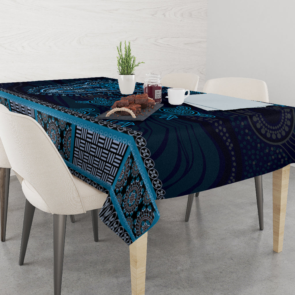 Blue African Dashiki With Australia Aboriginal Art Tablecloth