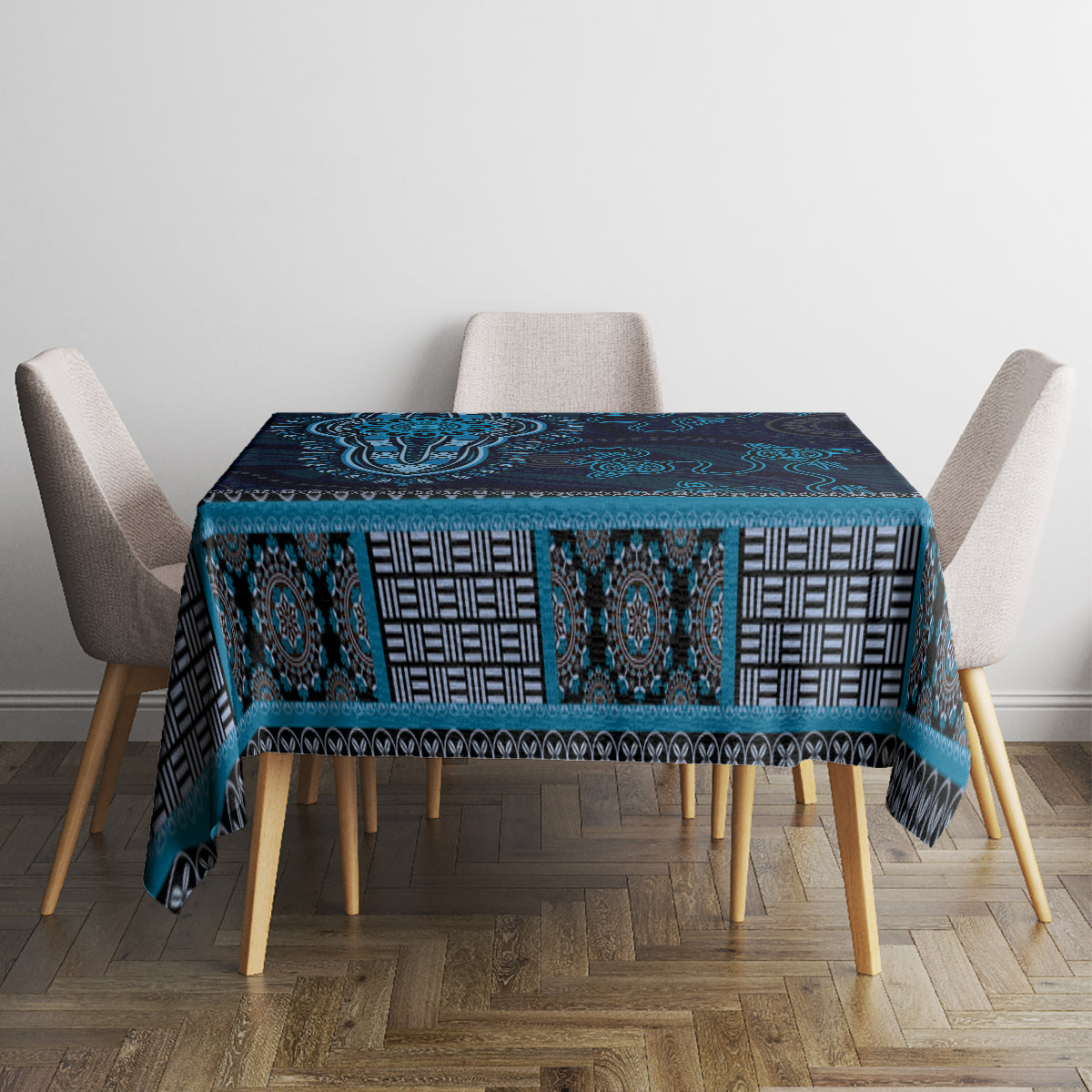 Blue African Dashiki With Australia Aboriginal Art Tablecloth