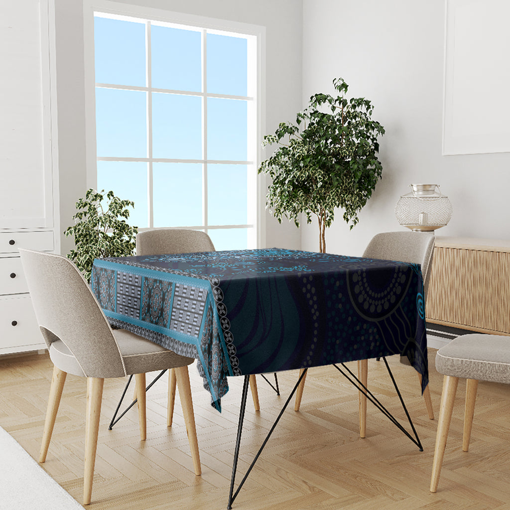 Blue African Dashiki With Australia Aboriginal Art Tablecloth