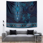 Blue African Dashiki With Australia Aboriginal Art Tapestry