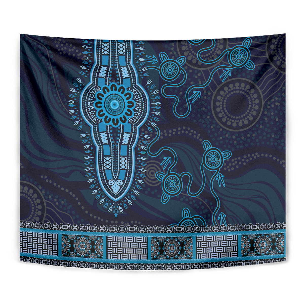 Blue African Dashiki With Australia Aboriginal Art Tapestry