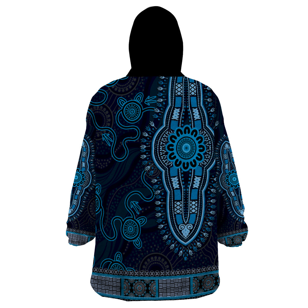 Blue African Dashiki With Australia Aboriginal Art Wearable Blanket Hoodie