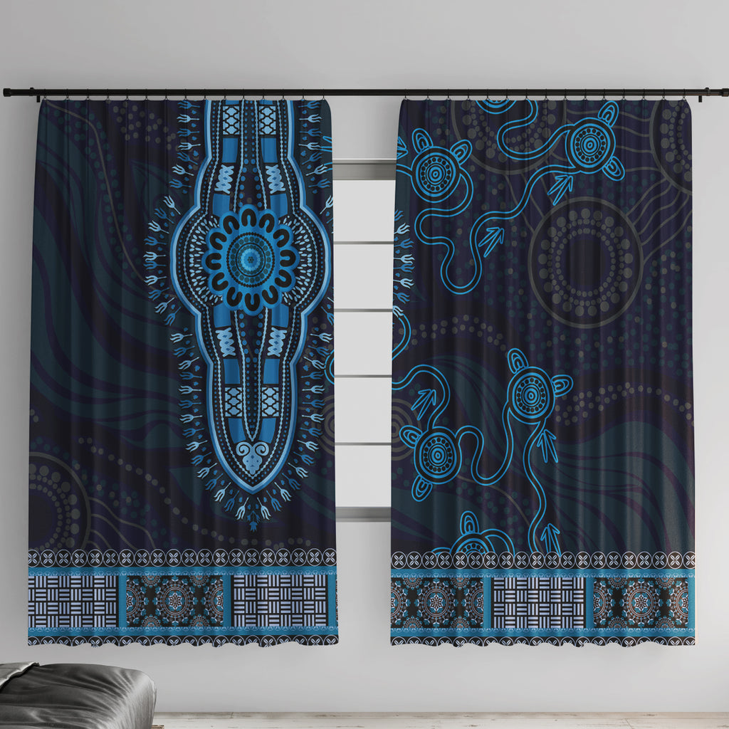 Blue African Dashiki With Australia Aboriginal Art Window Curtain