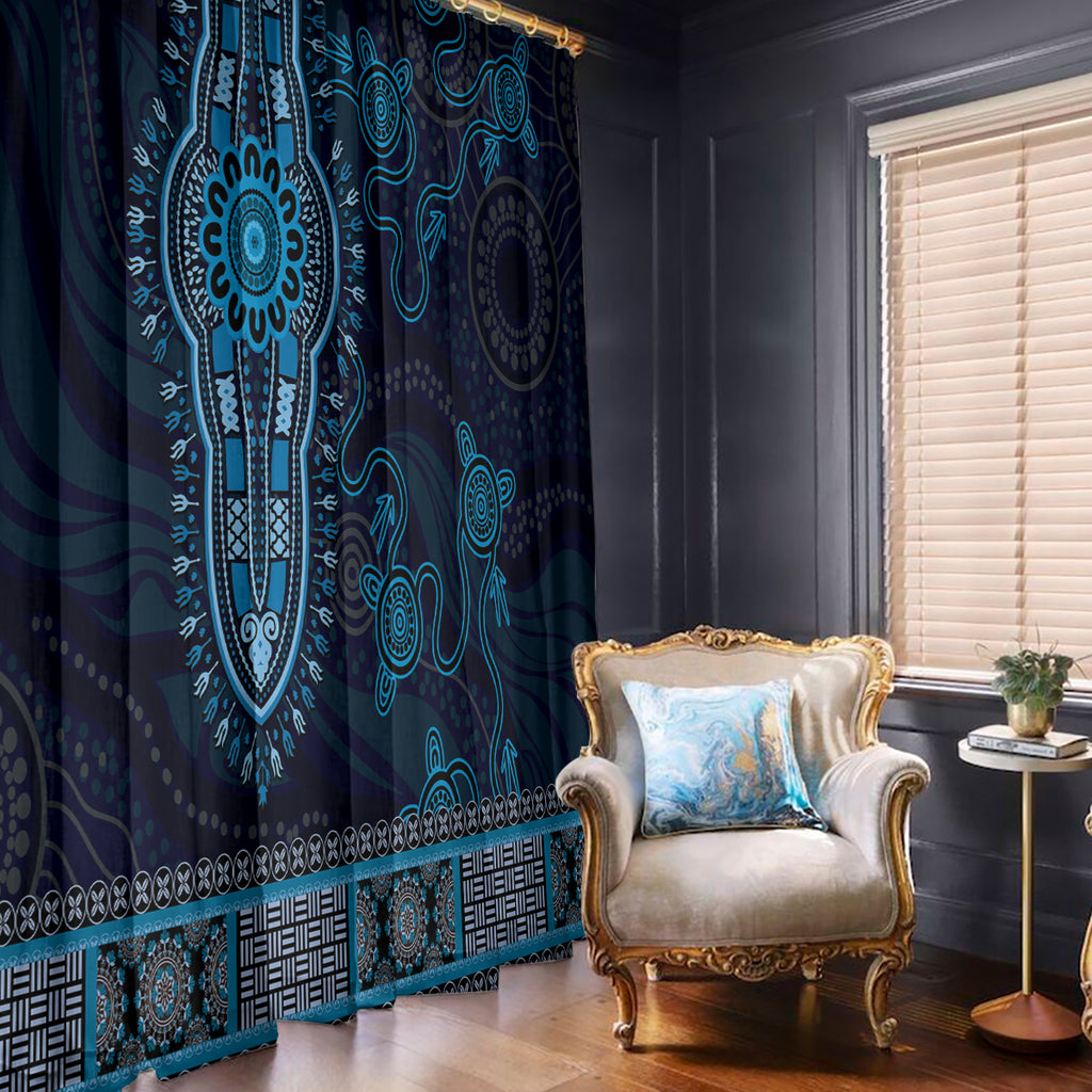 Blue African Dashiki With Australia Aboriginal Art Window Curtain