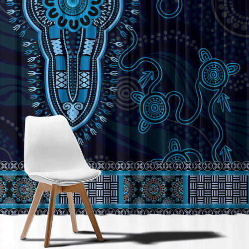 Blue African Dashiki With Australia Aboriginal Art Window Curtain