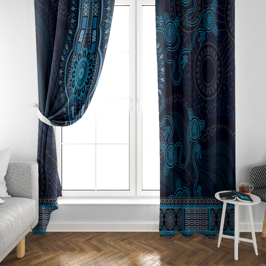 Blue African Dashiki With Australia Aboriginal Art Window Curtain