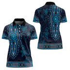 Blue African Dashiki With Australia Aboriginal Art Women Polo Shirt