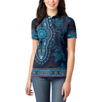 Blue African Dashiki With Australia Aboriginal Art Women Polo Shirt