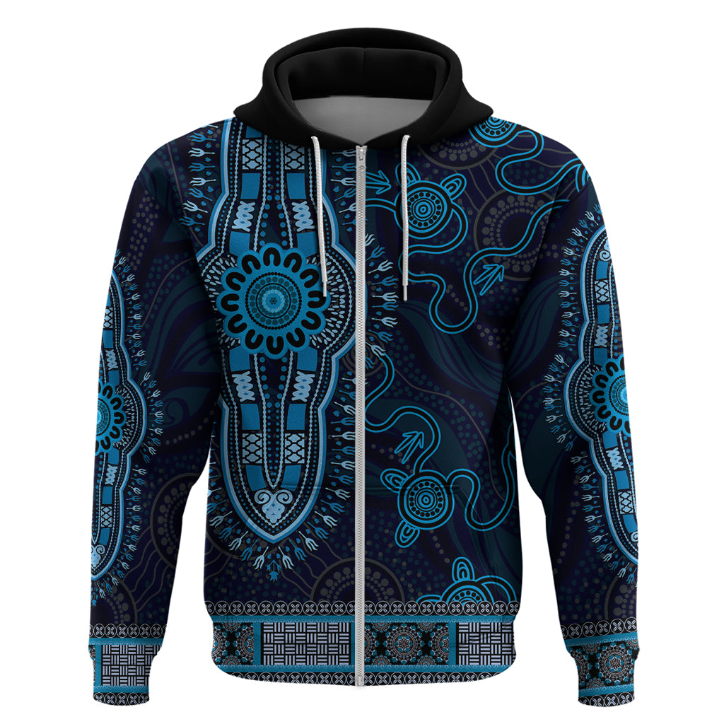 Blue African Dashiki With Australia Aboriginal Art Zip Hoodie